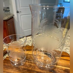 Crab Etched Glass Vase Set